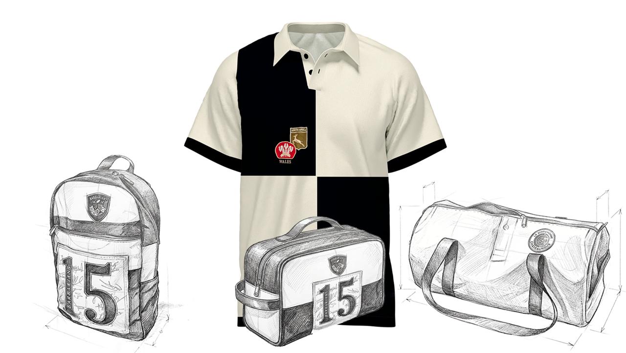 Un maillot de sport entouré de croquis de sacs façonnés à partir de ce tissu.